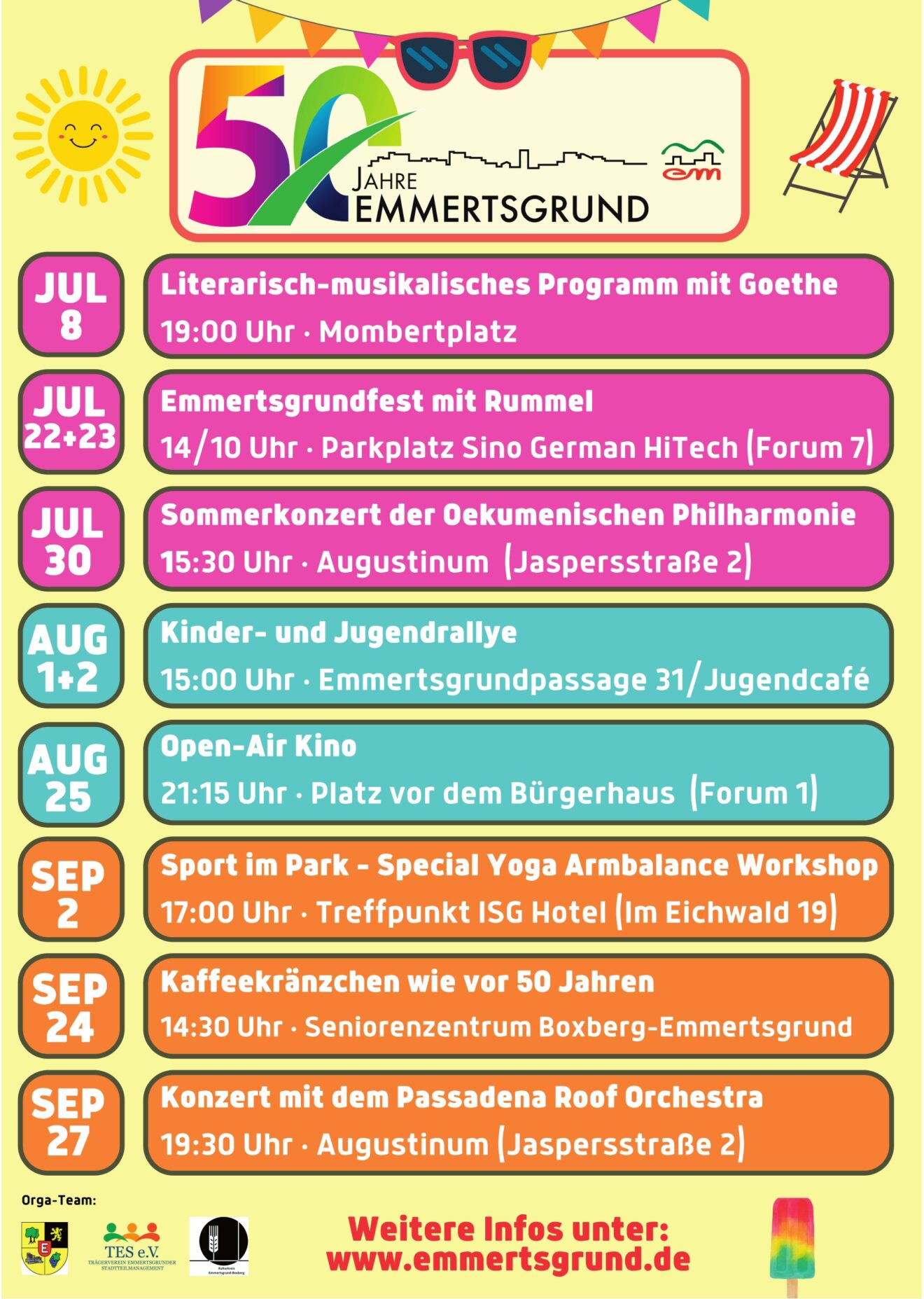 Goethe am Mombertplatz, Emmertsgrundfest  und philharmonische Klänge im Augustinum – der Juli hat einiges zu bieten