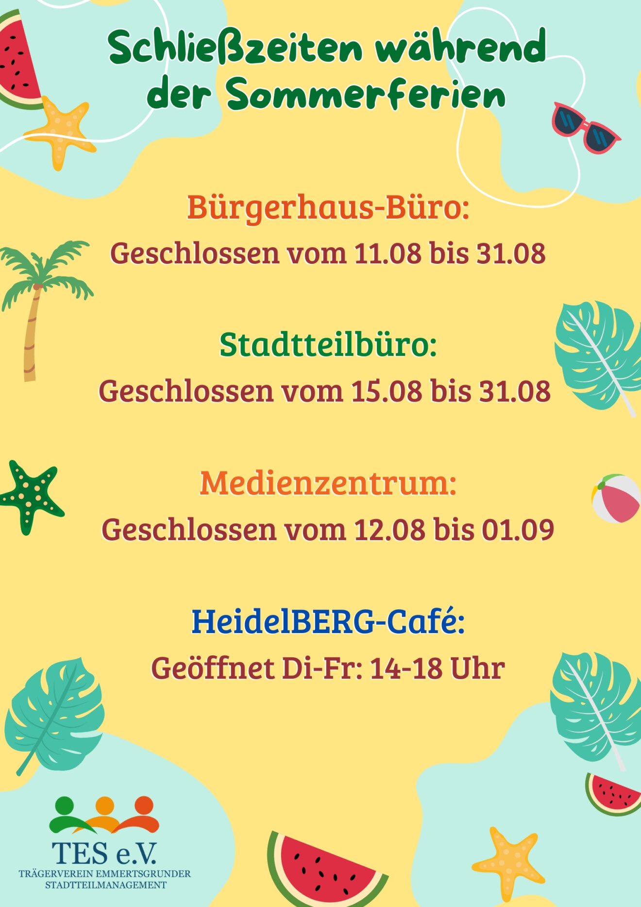 Schließzeiten während der Sommerferien und Ferienprogramm Jugendzentrum