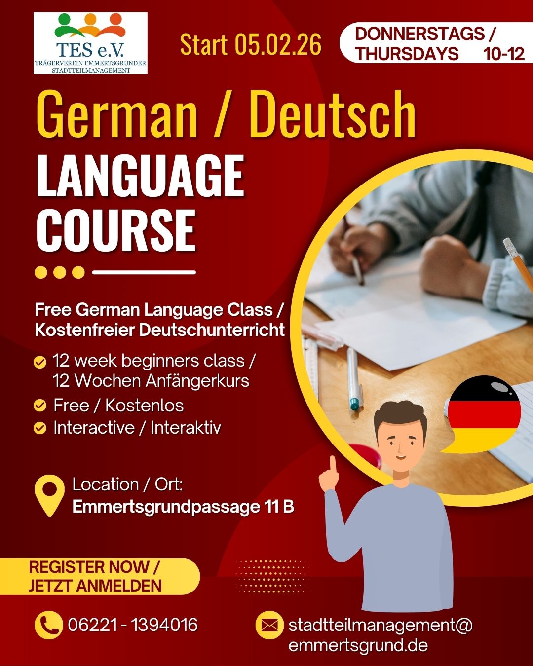 Kostenloser Deutschkurs für Anfänger startet im Februar