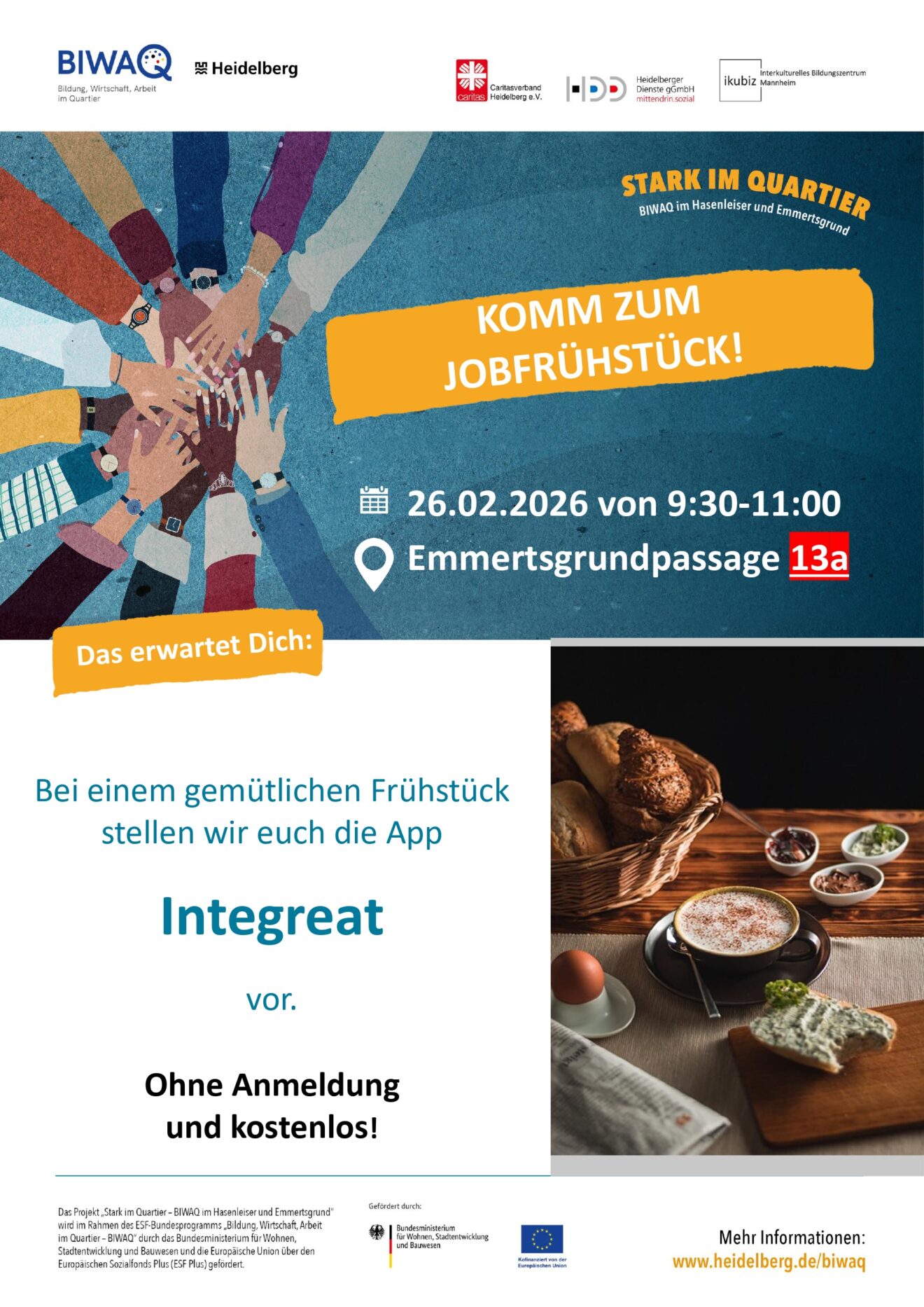 BIWAQ-Jobfrühstück im Februar in der Emmertsgrundpassage 13a