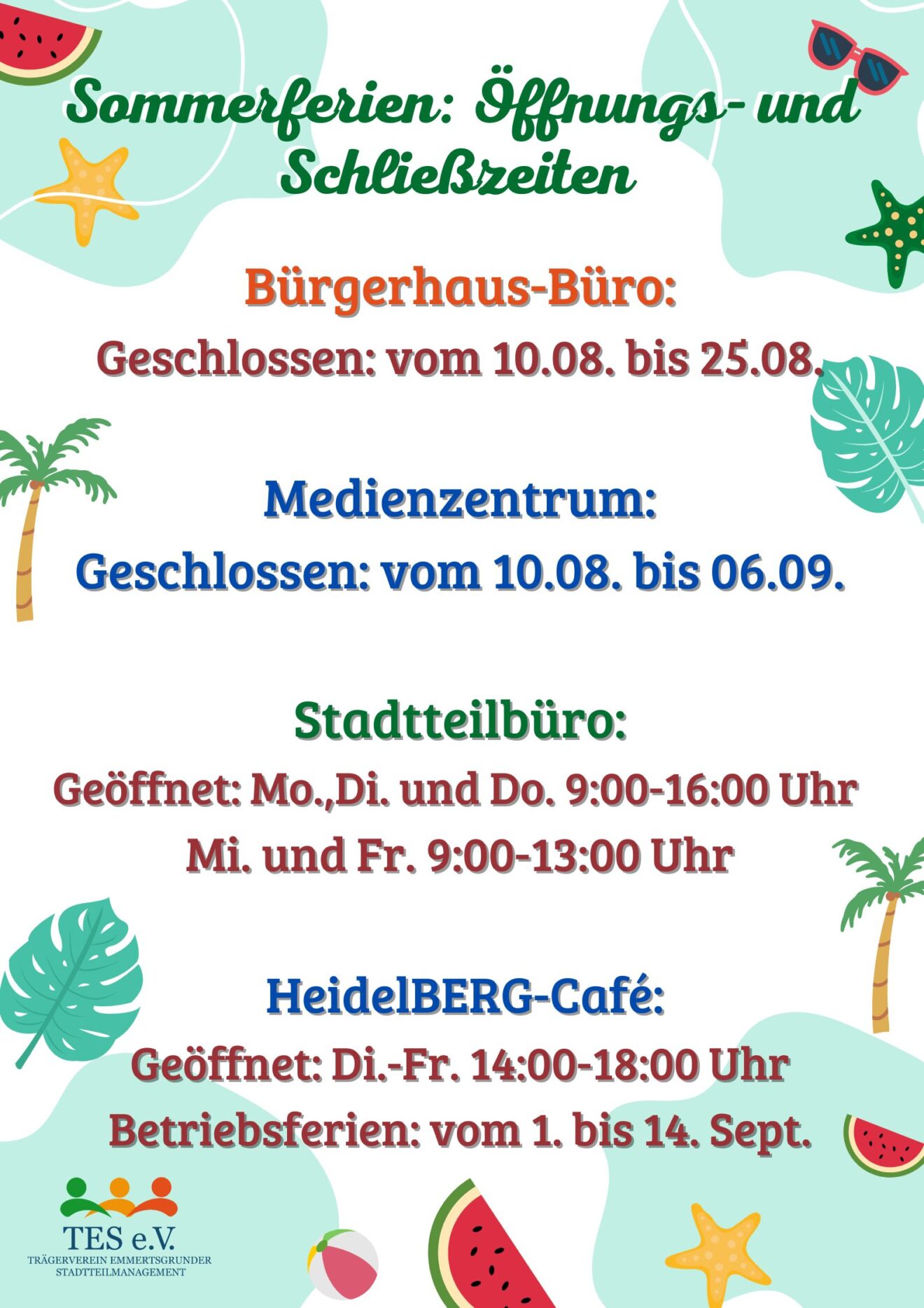 Sommerferien: Öffnungs- und Schließzeiten im Überblick