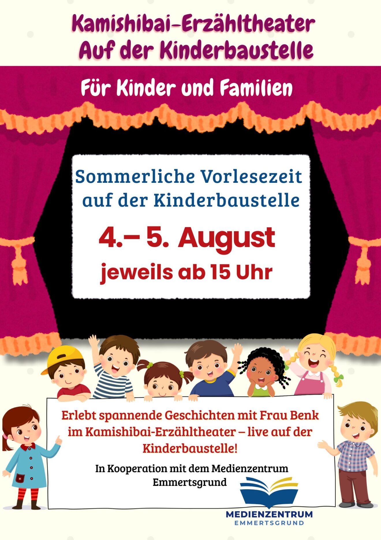 Kamishibai-Erzähltheater auf der Kinderbaustelle und neue Ehrenamtliche für den Leseclub gesucht